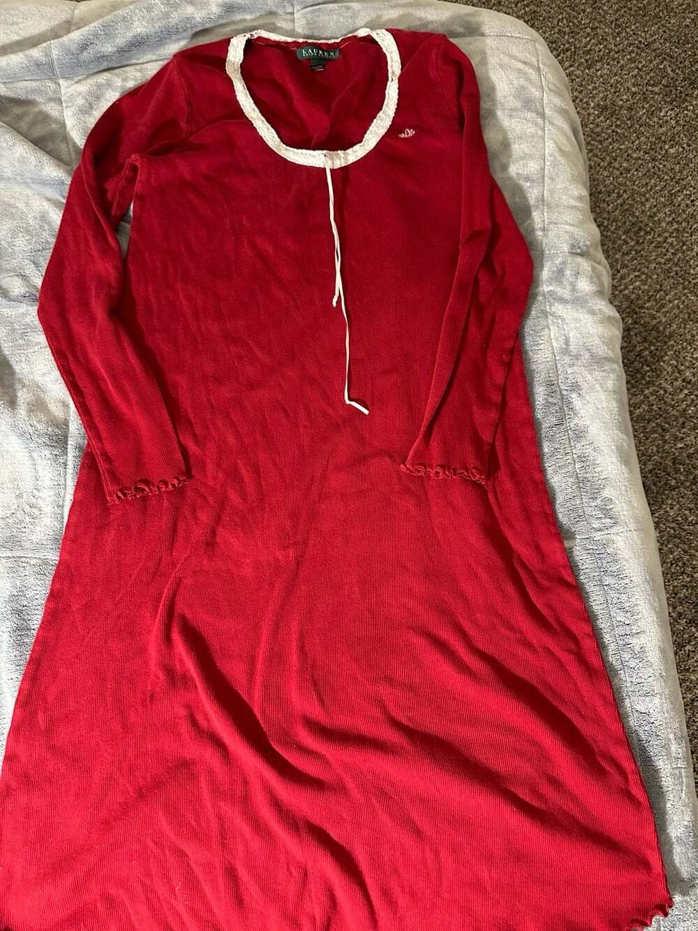 Lauren Ralph Women's Red Ribbed Knit Long Sleeve Dress - Size M